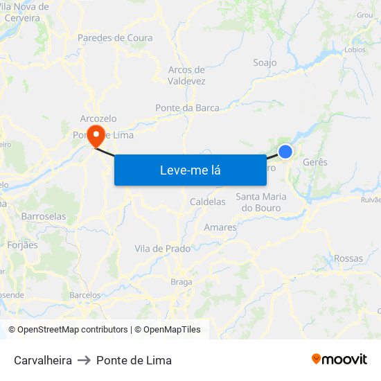 Carvalheira to Ponte de Lima map