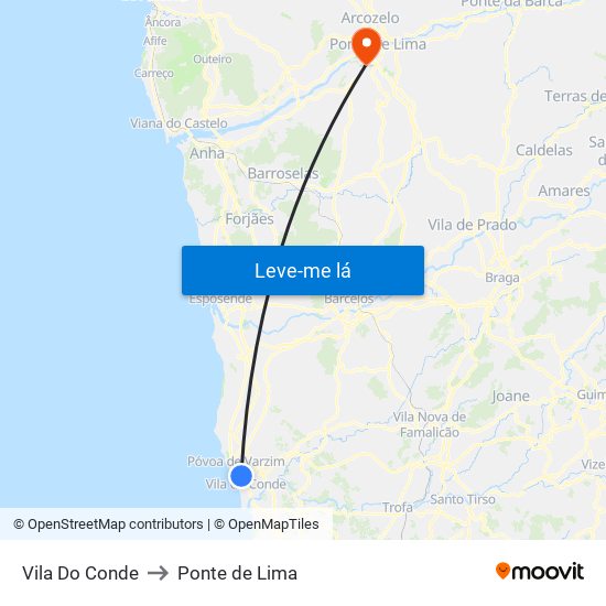 Vila Do Conde to Ponte de Lima map