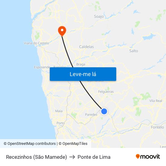 Recezinhos (São Mamede) to Ponte de Lima map