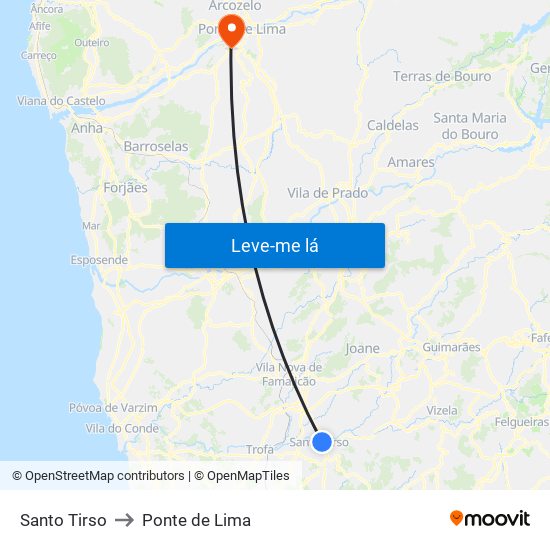 Santo Tirso to Ponte de Lima map