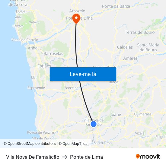Vila Nova De Famalicão to Ponte de Lima map