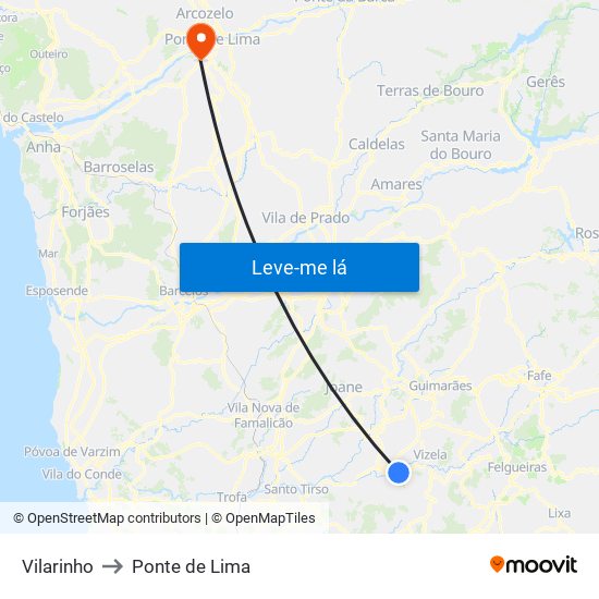 Vilarinho to Ponte de Lima map