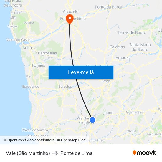 Vale (São Martinho) to Ponte de Lima map