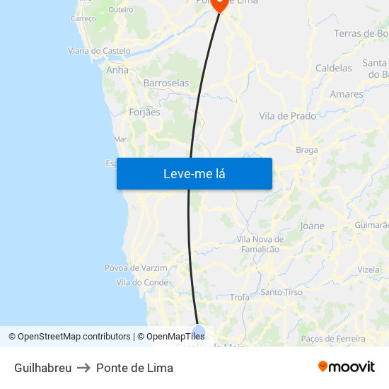 Guilhabreu to Ponte de Lima map