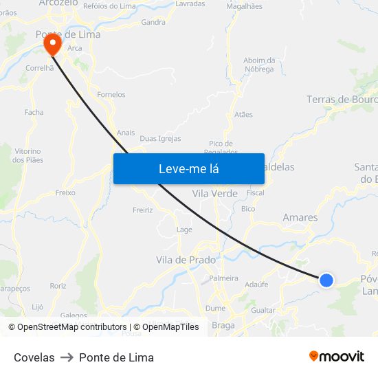 Covelas to Ponte de Lima map