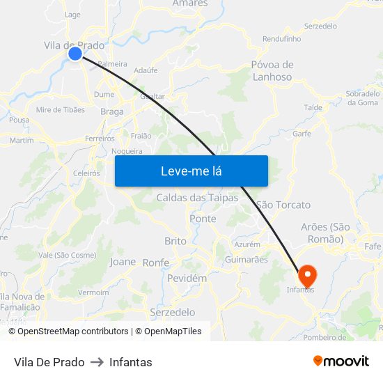 Vila De Prado to Infantas map