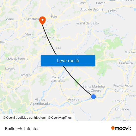 Baião to Infantas map