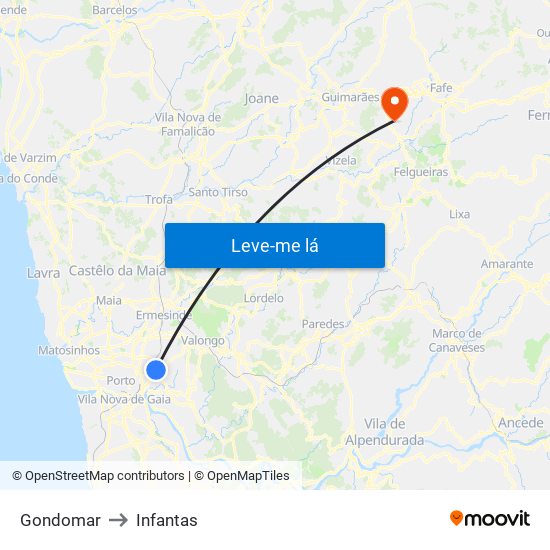 Gondomar to Infantas map