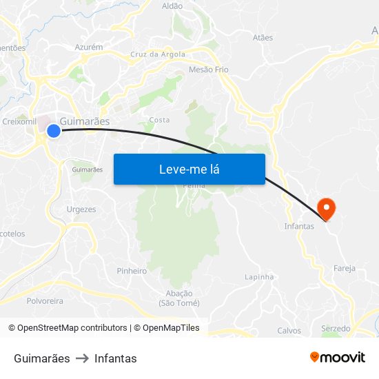 Guimarães to Infantas map