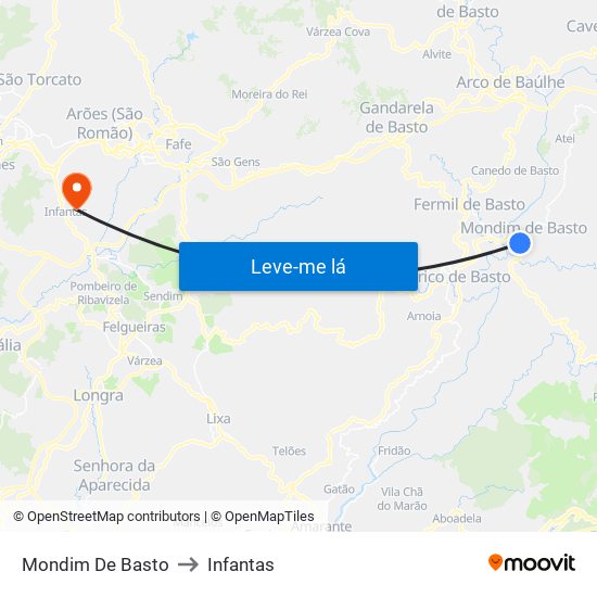 Mondim De Basto to Infantas map