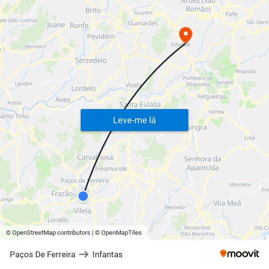Paços De Ferreira to Infantas map