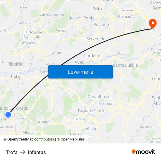 Trofa to Infantas map