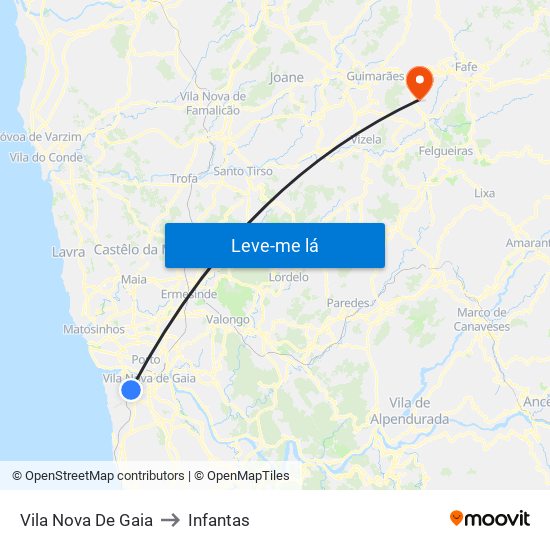 Vila Nova De Gaia to Infantas map