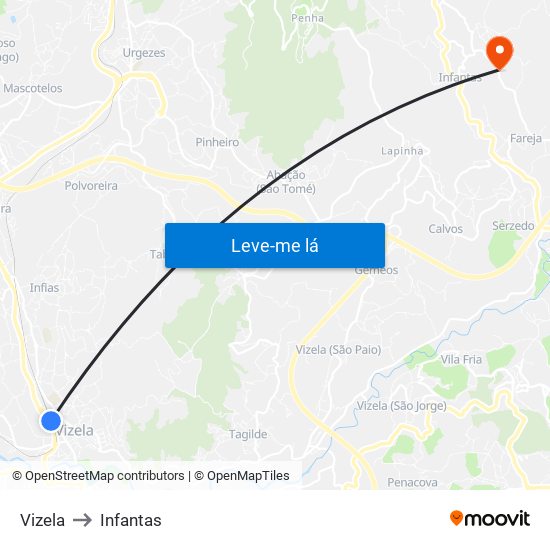 Vizela to Infantas map