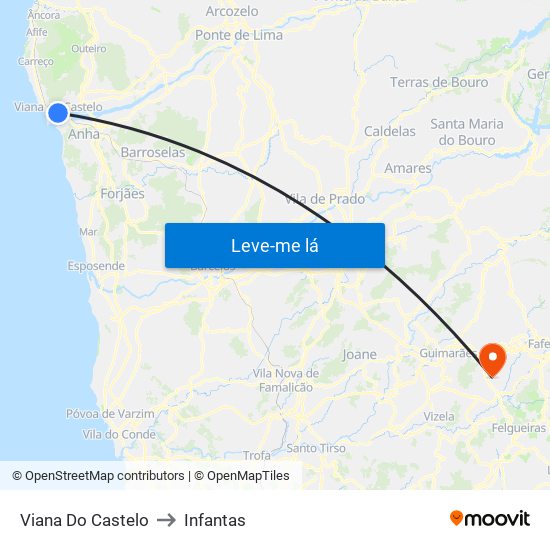 Viana Do Castelo to Infantas map