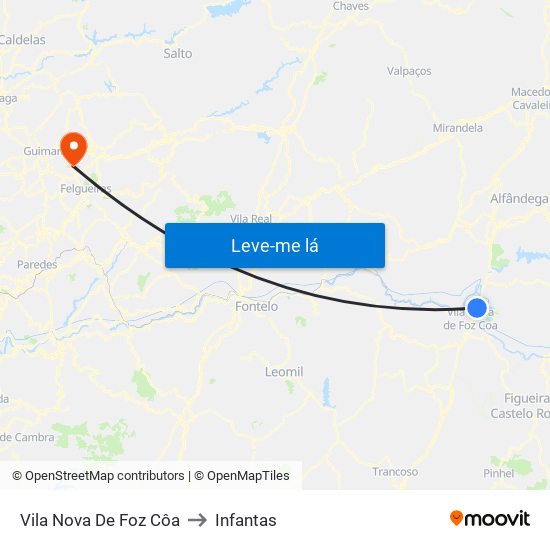 Vila Nova De Foz Côa to Infantas map