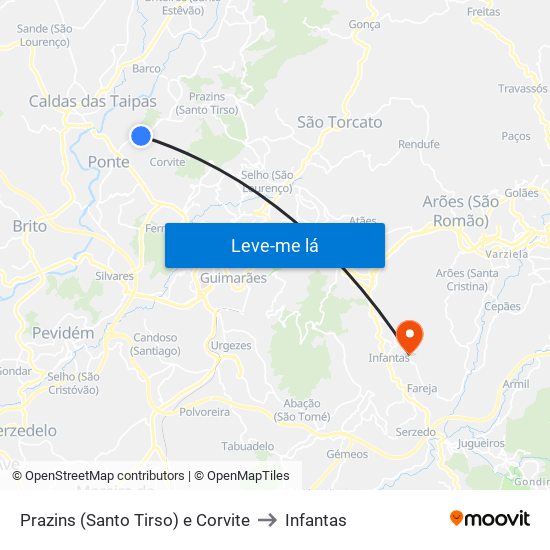 Prazins (Santo Tirso) e Corvite to Infantas map