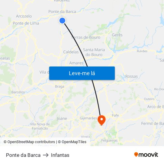 Ponte da Barca to Infantas map