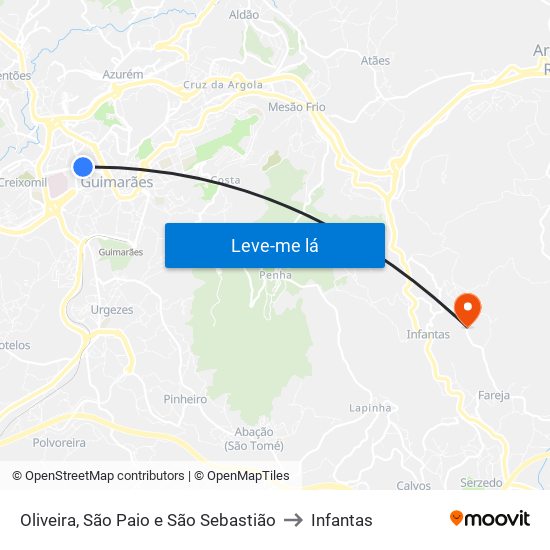 Oliveira, São Paio e São Sebastião to Infantas map