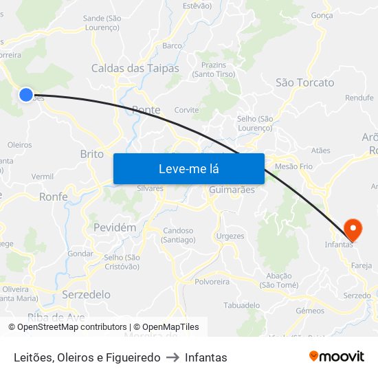 Leitões, Oleiros e Figueiredo to Infantas map