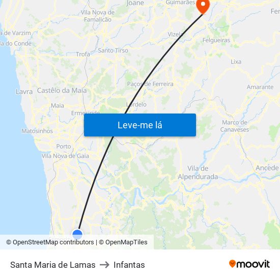 Santa Maria de Lamas to Infantas map