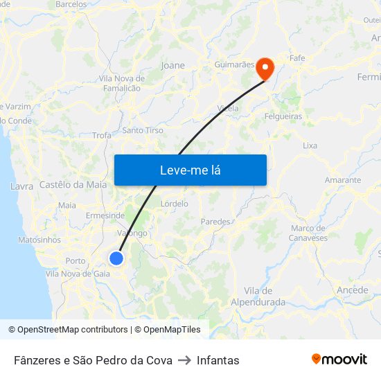 Fânzeres e São Pedro da Cova to Infantas map