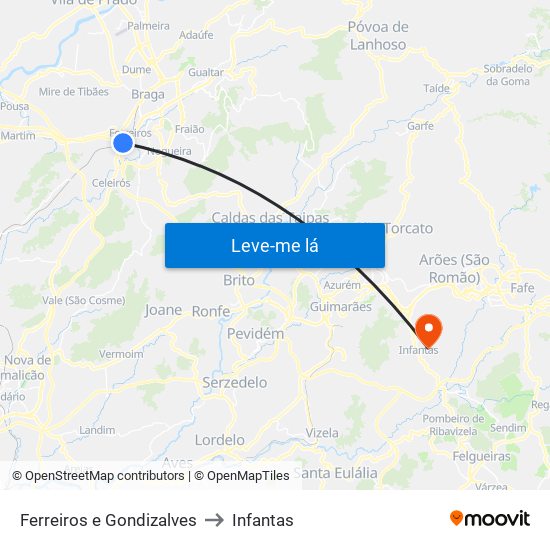 Ferreiros e Gondizalves to Infantas map