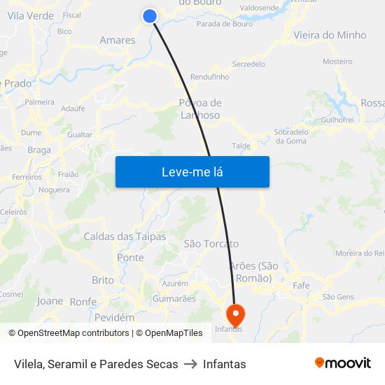 Vilela, Seramil e Paredes Secas to Infantas map