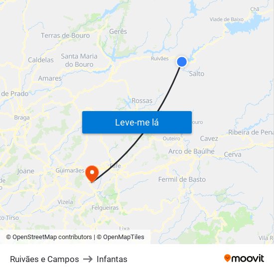Ruivães e Campos to Infantas map