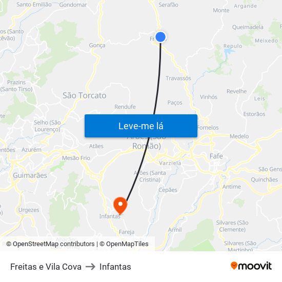 Freitas e Vila Cova to Infantas map