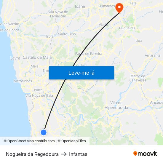 Nogueira da Regedoura to Infantas map