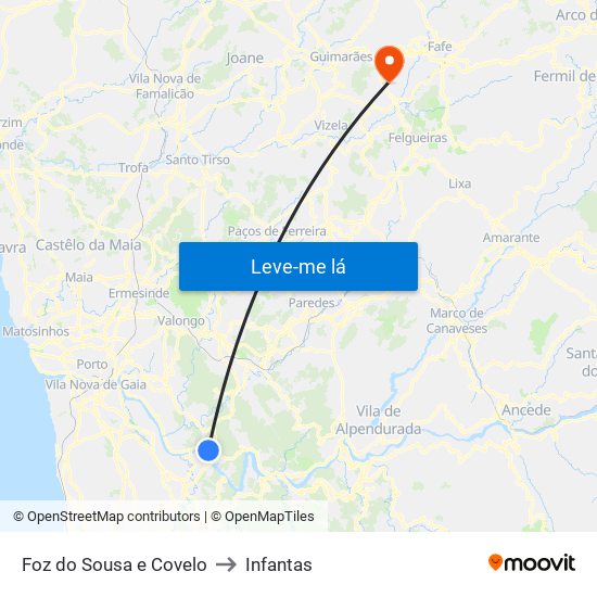 Foz do Sousa e Covelo to Infantas map