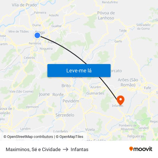 Maximinos, Sé e Cividade to Infantas map