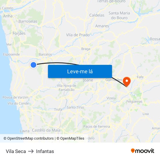 Vila Seca to Infantas map