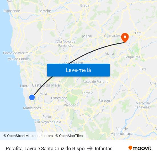 Perafita, Lavra e Santa Cruz do Bispo to Infantas map