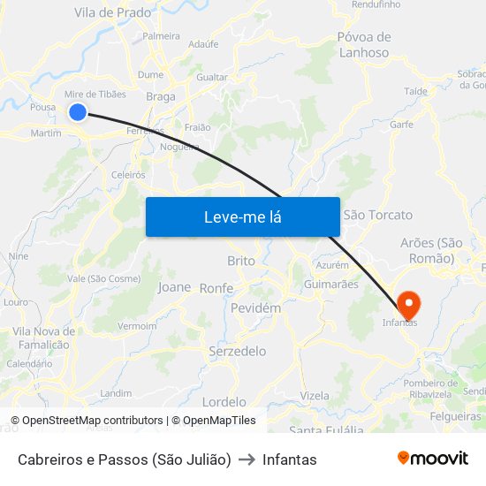 Cabreiros e Passos (São Julião) to Infantas map
