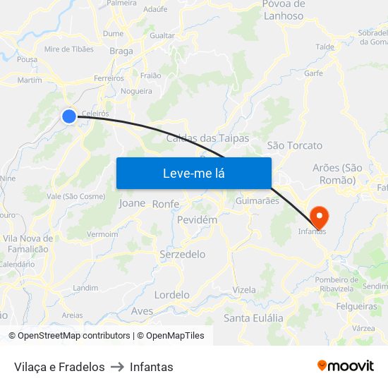 Vilaça e Fradelos to Infantas map
