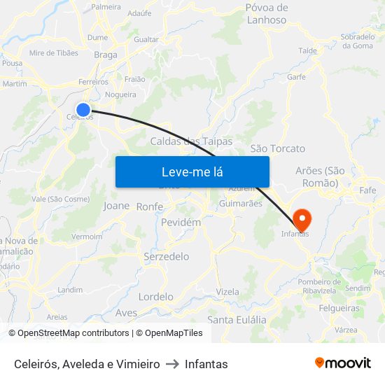 Celeirós, Aveleda e Vimieiro to Infantas map