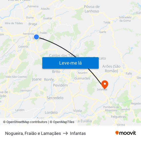 Nogueira, Fraião e Lamaçães to Infantas map
