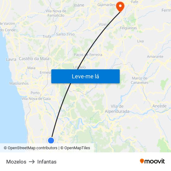 Mozelos to Infantas map