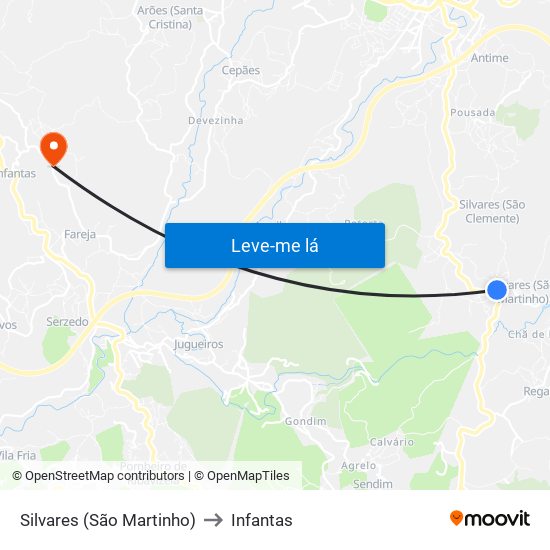 Silvares (São Martinho) to Infantas map