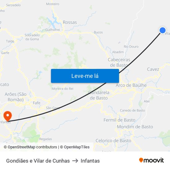 Gondiães e Vilar de Cunhas to Infantas map