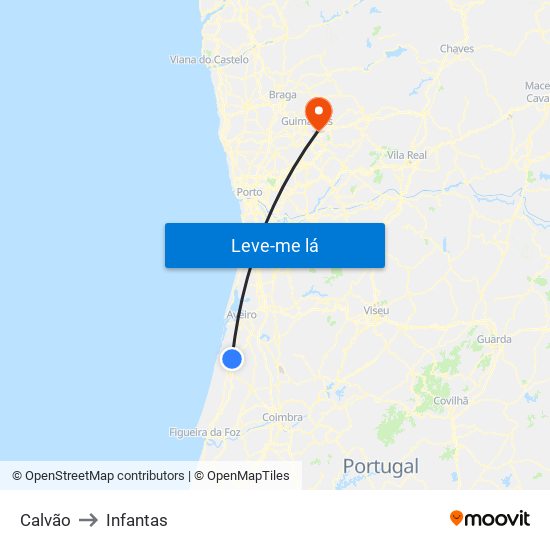 Calvão to Infantas map