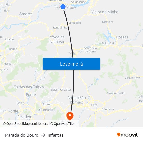 Parada do Bouro to Infantas map