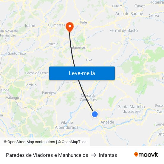 Paredes de Viadores e Manhuncelos to Infantas map