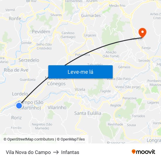 Vila Nova do Campo to Infantas map