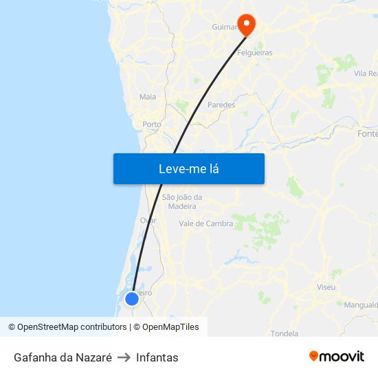 Gafanha da Nazaré to Infantas map