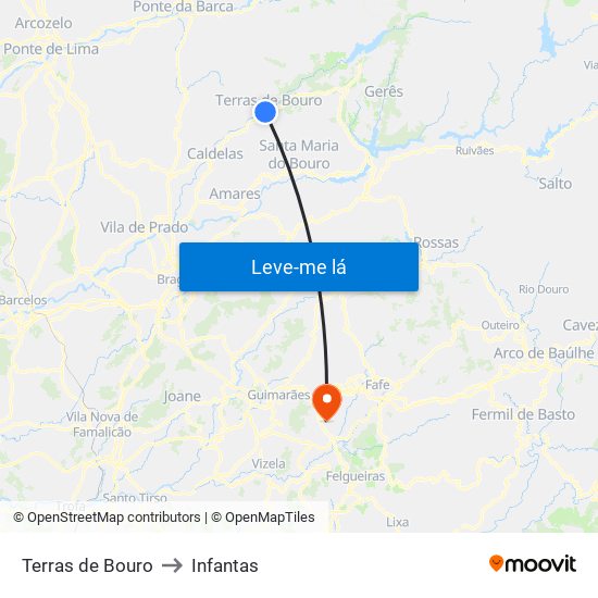 Terras de Bouro to Infantas map