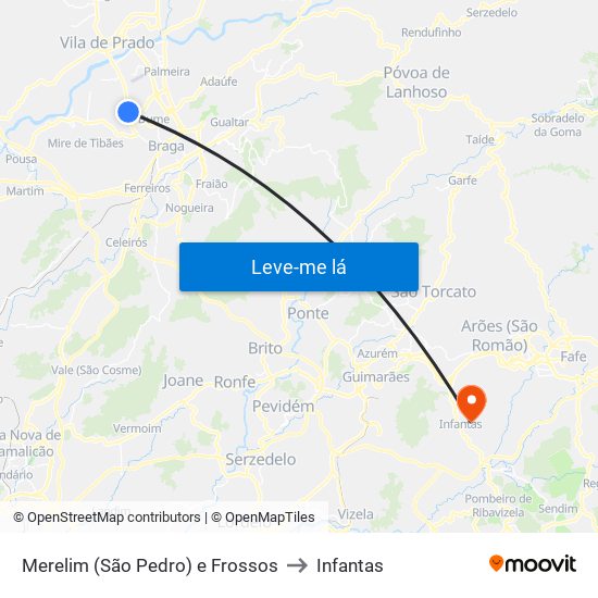 Merelim (São Pedro) e Frossos to Infantas map