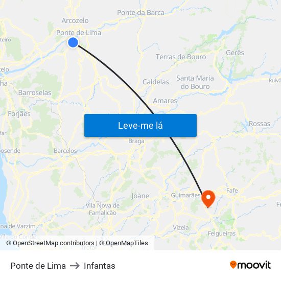 Ponte de Lima to Infantas map